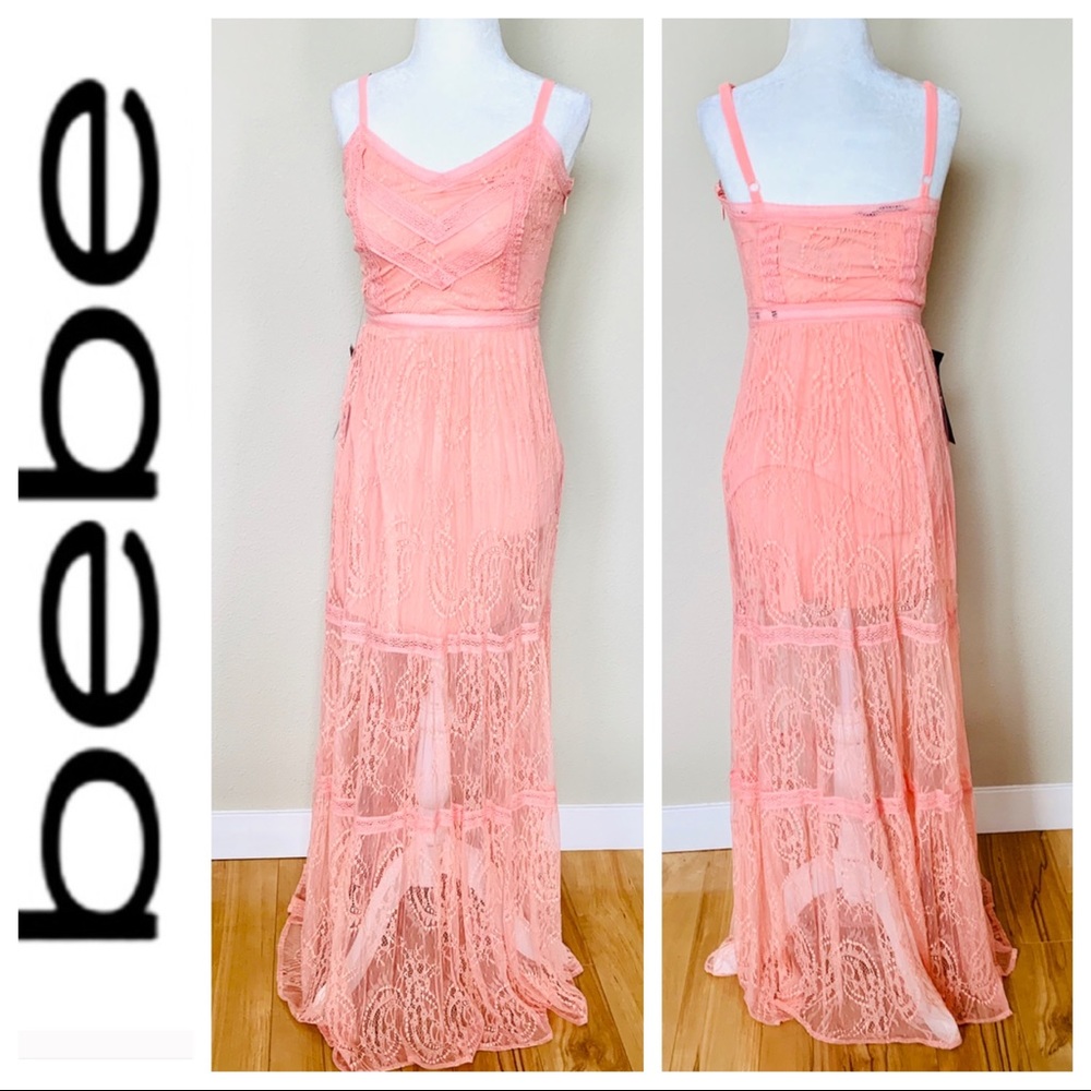 NWT BEBE Floral LACE Panels Maxi DRESS Gown